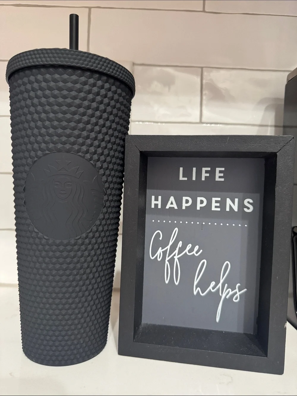 Starbucks Venti Matte Black Textured Studded Tumbler Cold Cup with Straw NWT